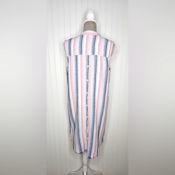 Cloth & Stone Sleeveless Button Down Shirt Dress Frayed Hem Size M Linen Blend - Picture 6 of 13